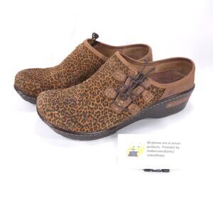 Born Leather Slip On Casual Clog Womens Size 10 42 W12058 Brown Animal Print